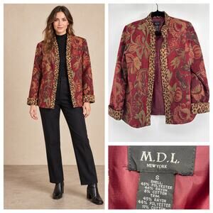 Vintage 90s MDL Tapestry Jacket Size Small Leopard Pumpkin Fall Harvest Artsy